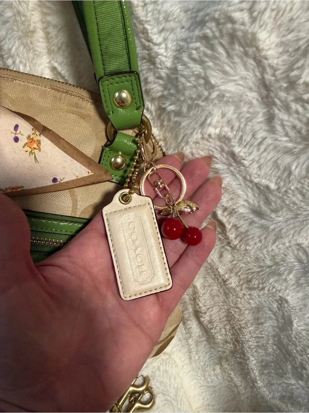 Y2K Coach Poppy Daisy Satchel beige and green double way style